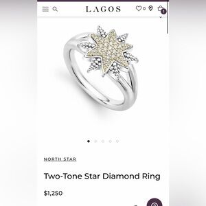 Lagos sterling silver and 18k gold diamond star ring size 6